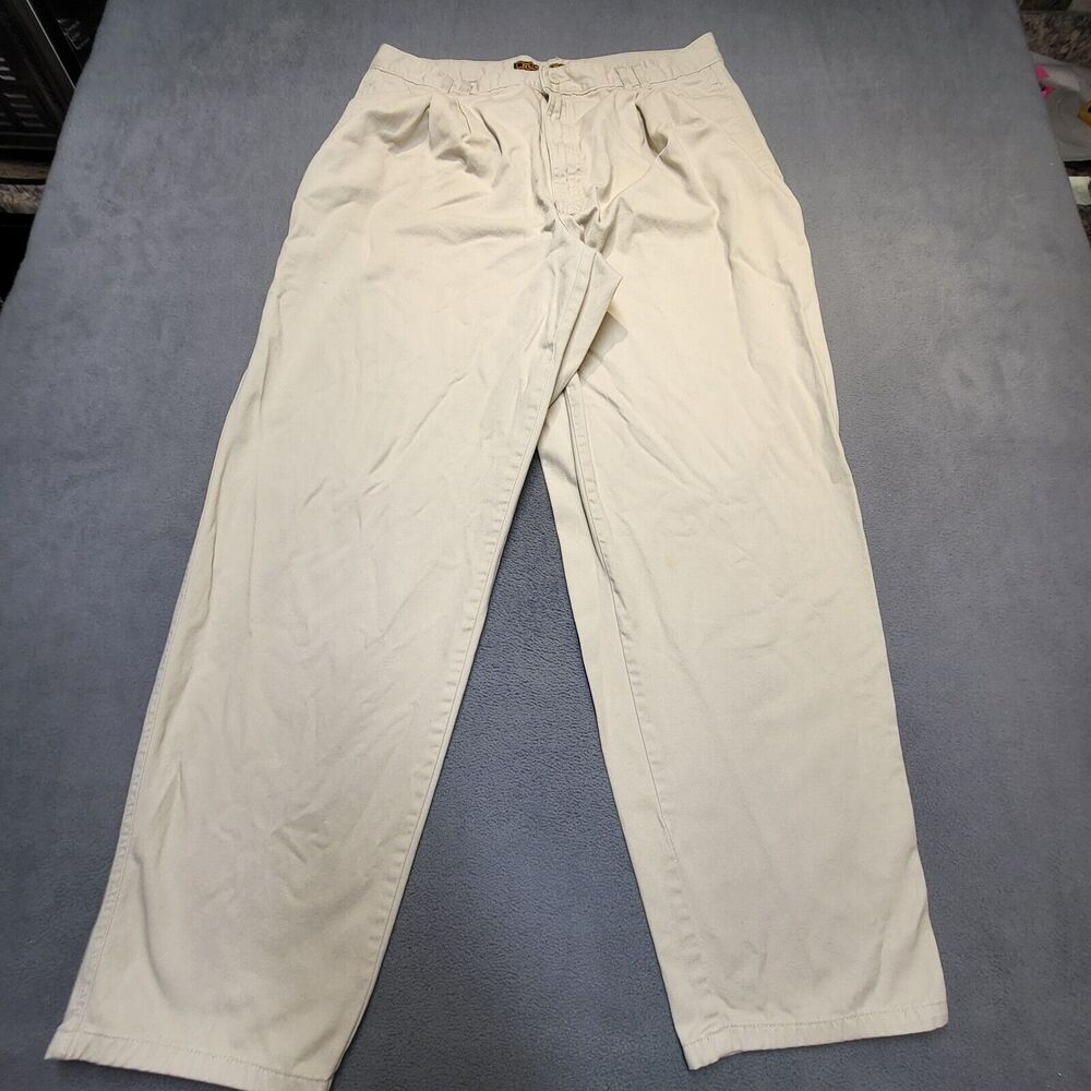 Vtg Bugle Boy Pants Pleated Mens 35x30 Beige Relaxed Straight Leg Talon Zipper